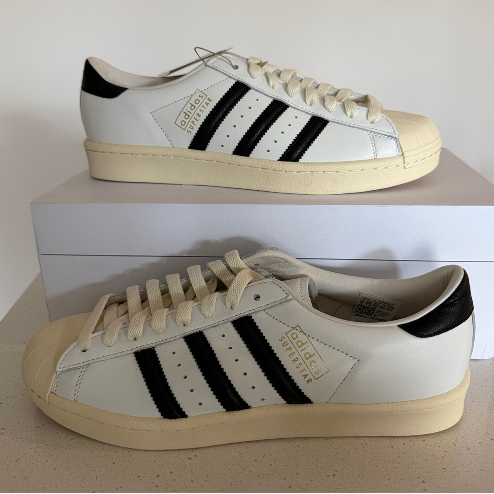 adidas Superstar Vintage White Black Cream White Leather Men 8 Wom 9 New In Box